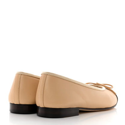 Chanel Lambskin Cap Toe CC Ballerina Flats 36 Beige Black 4 of 8