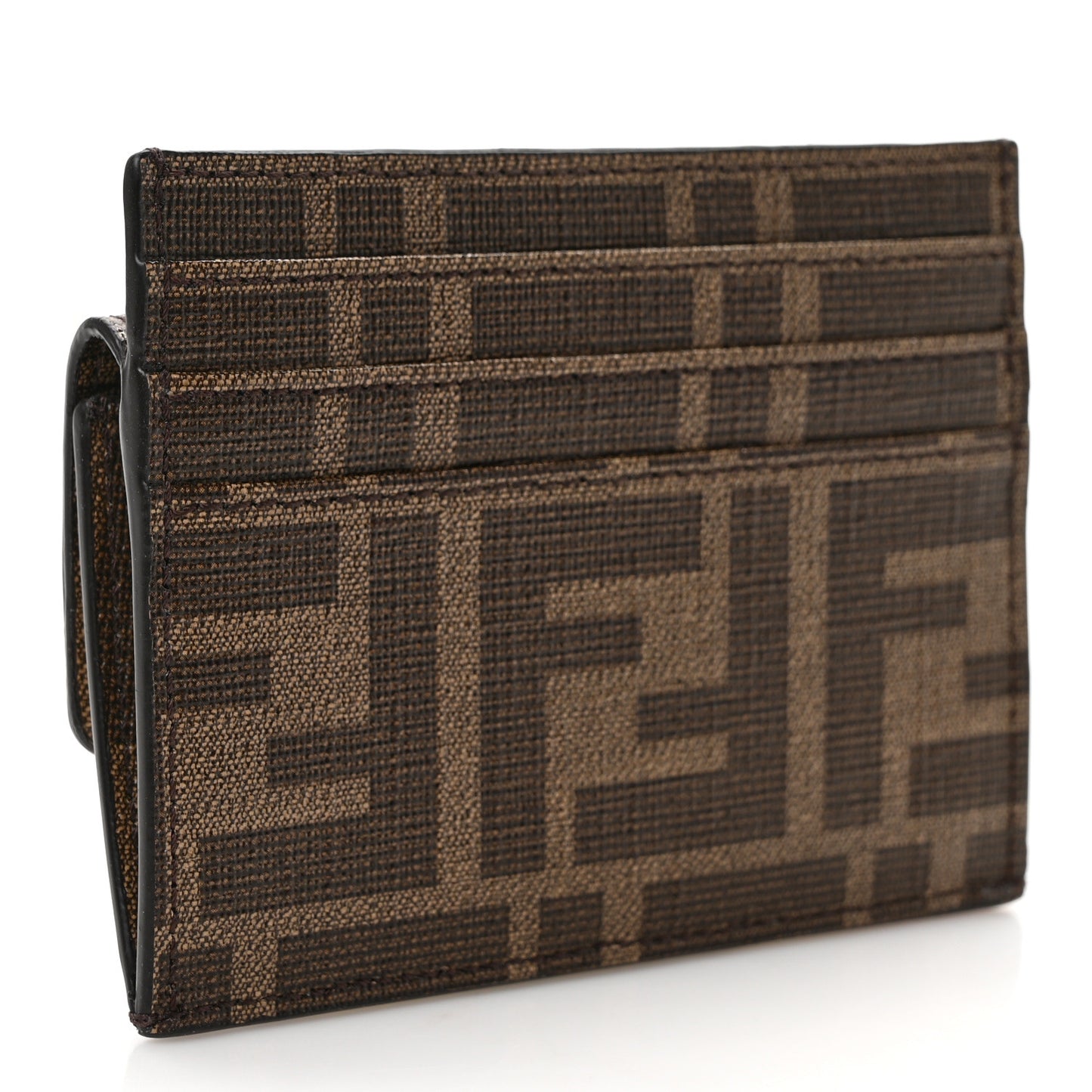 Glazed Fabric Vitello Liberty FF 1974 Logo Hairdo Girls Inlay Fold Over Card Holder Wallet Mogano Panna Multicolor