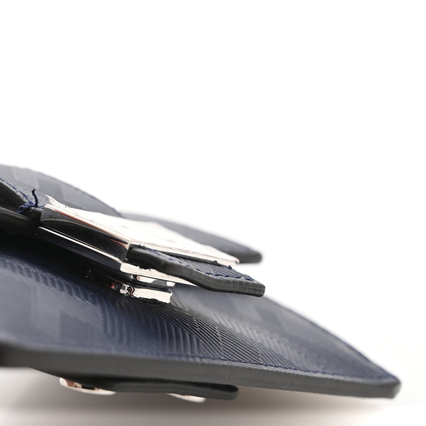 Calfskin FF Embossed Baguette Card Case Blueberry