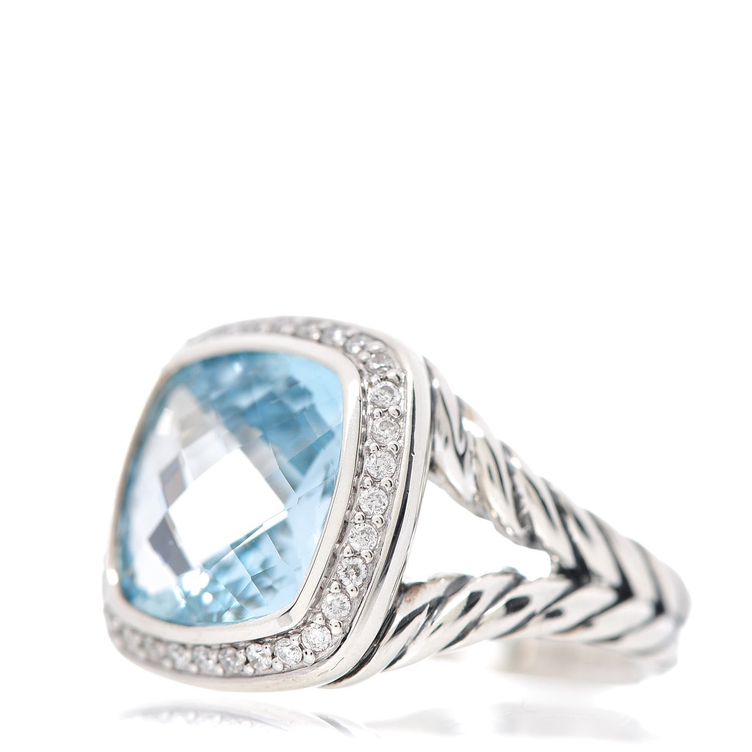 David Yurman Sterling Silver Diamond Blue Topaz 11mm Albion Ring 52 6 3 of 6
