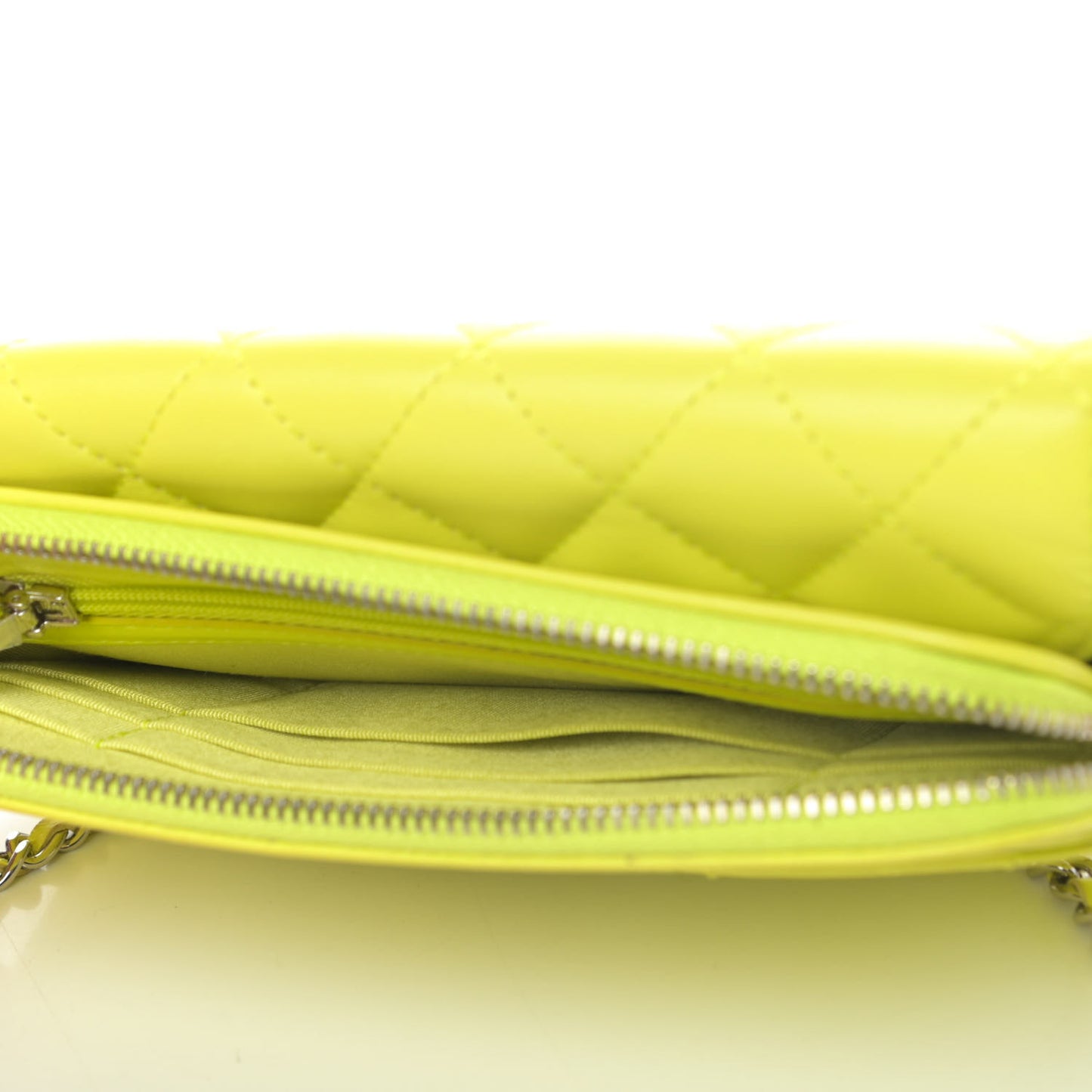 Lambskin Quilted Flap Phone Holder With Chain Neon Yellow