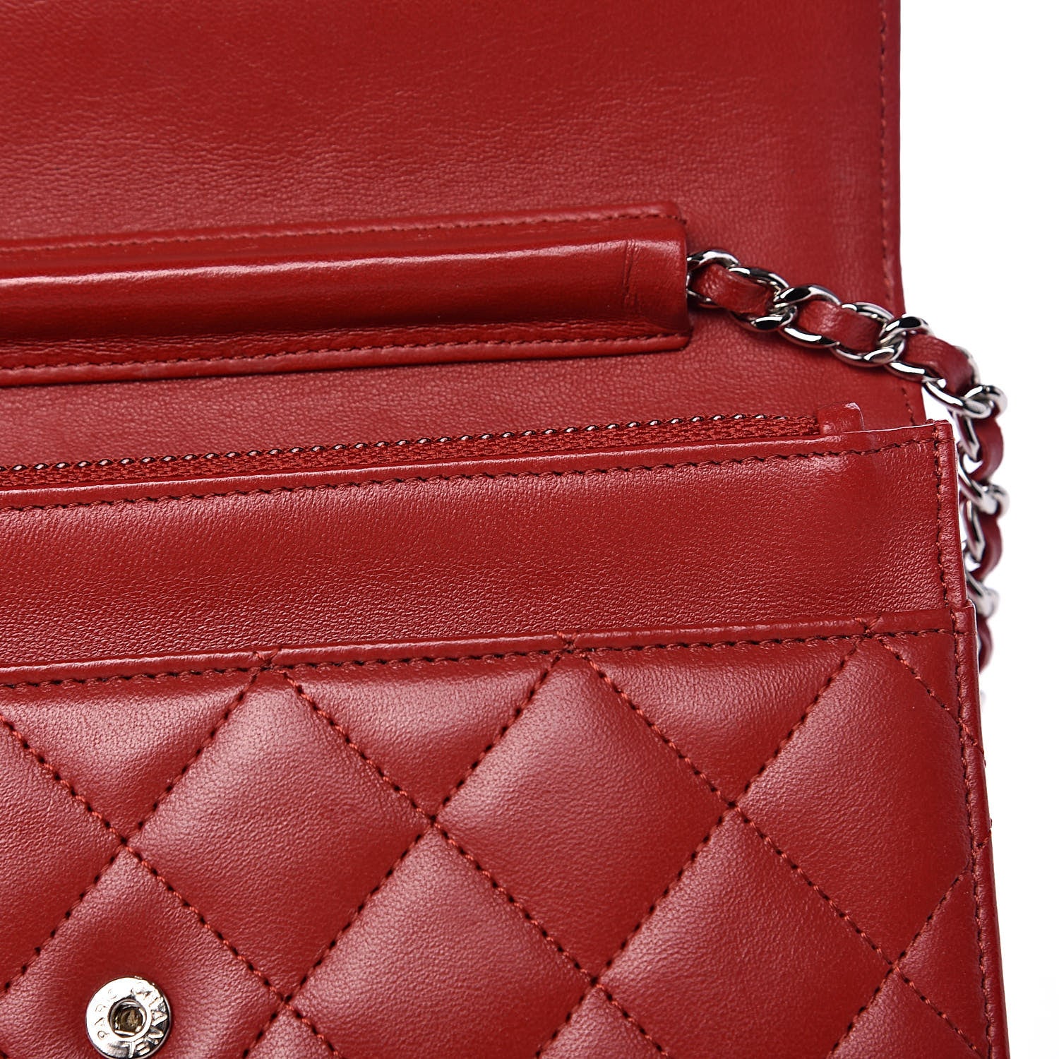 Chanel Lambskin Quilted Wallet On Chain WOC Red 10 of 13