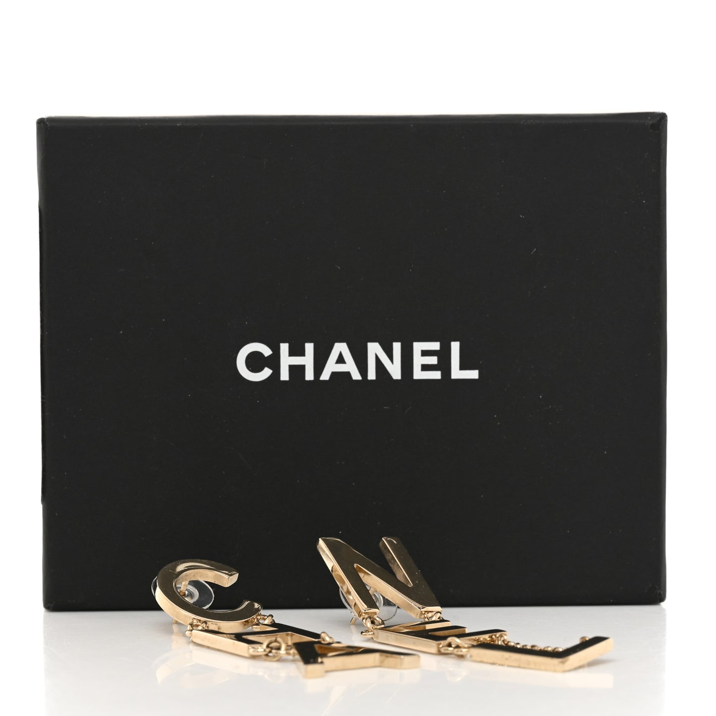 Metal Cha-Nel Logo Drop Earrings Gold