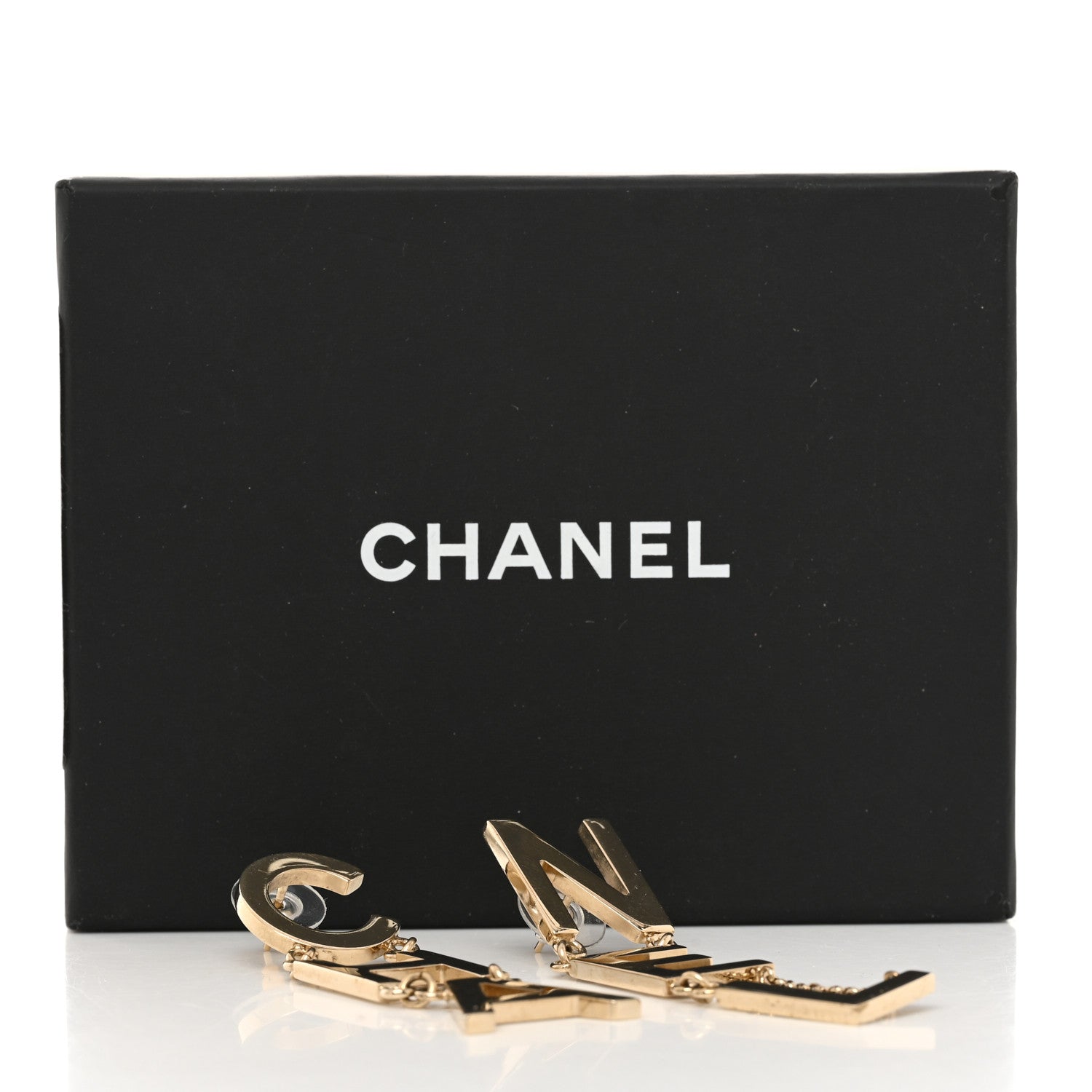 Chanel Metal Cha-Nel Logo Drop Earrings Gold 5 of 5