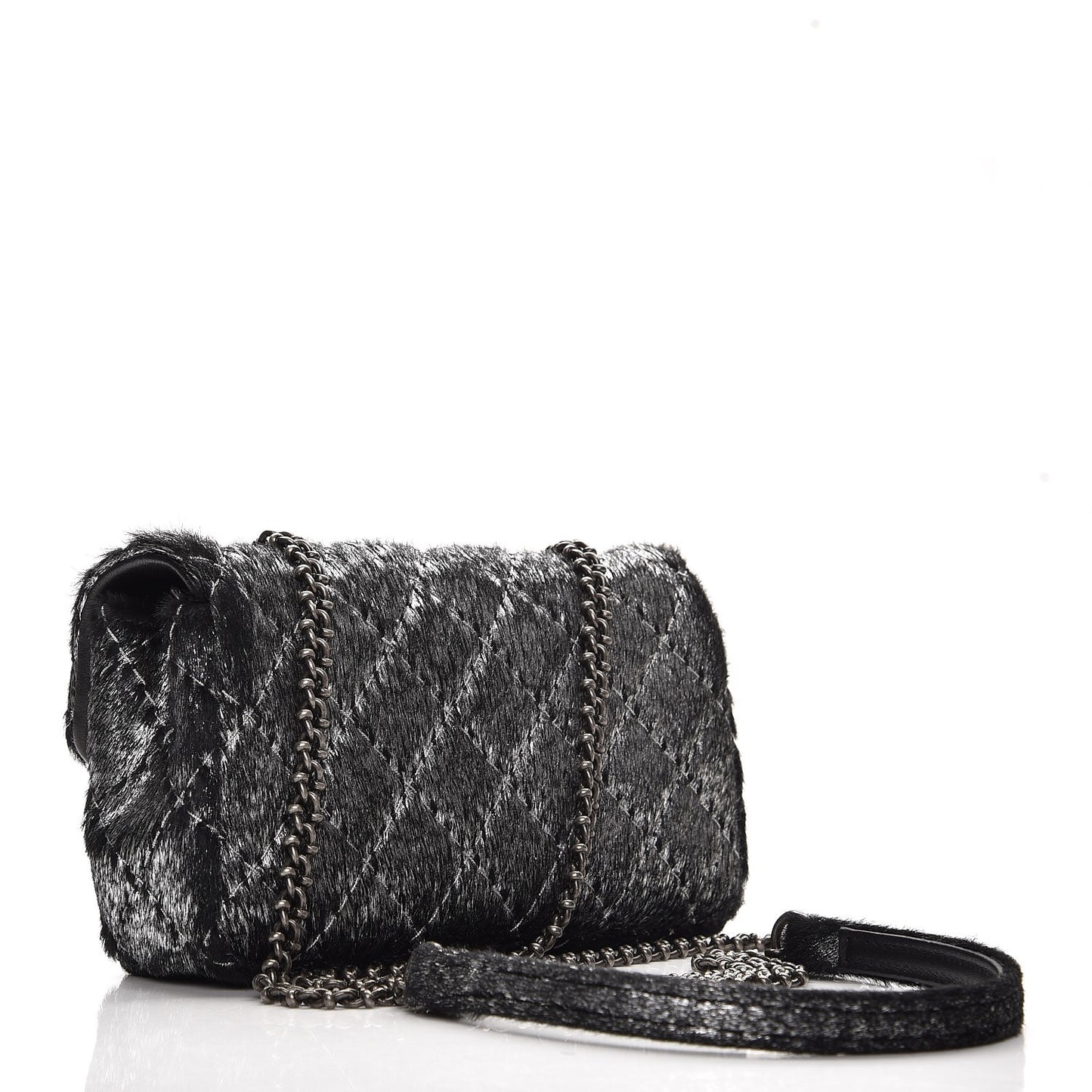 Metallic Pony Hair Quilted Extra Mini Flap Dark Silver