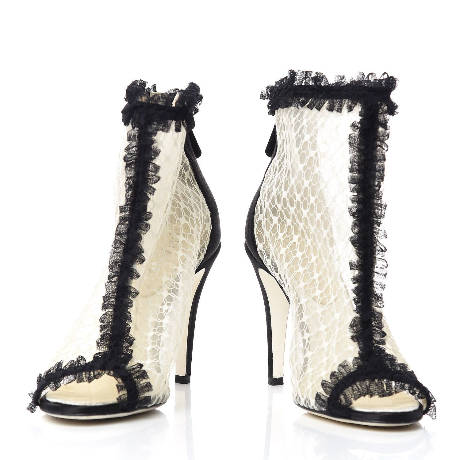 Chanel Lace Mesh Booties 37 IvoryBlack 5 of 9