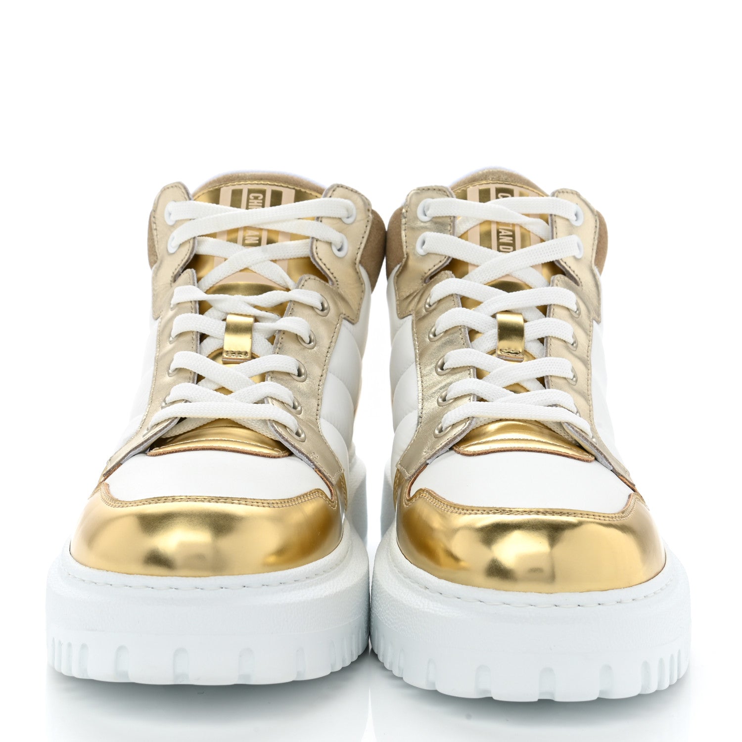 Christian Dior Nylon Laminated Calfskin Womens D-Player High Top Sneakers 39.5 White Gold 2 of 8