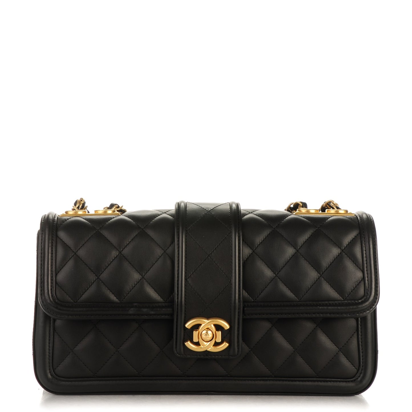 Calfskin Quilted Large Elegant CC Flap Black