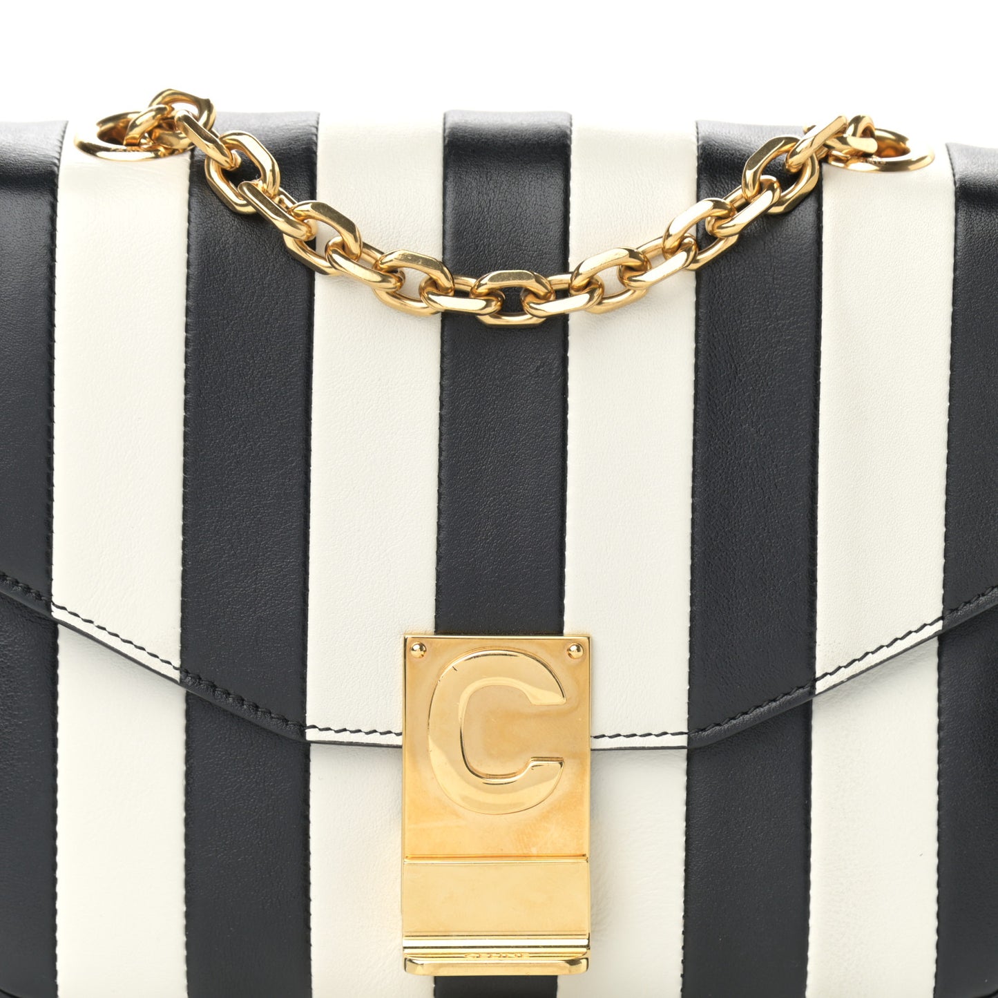 Shiny Calfskin Stripes Small C Bag Black