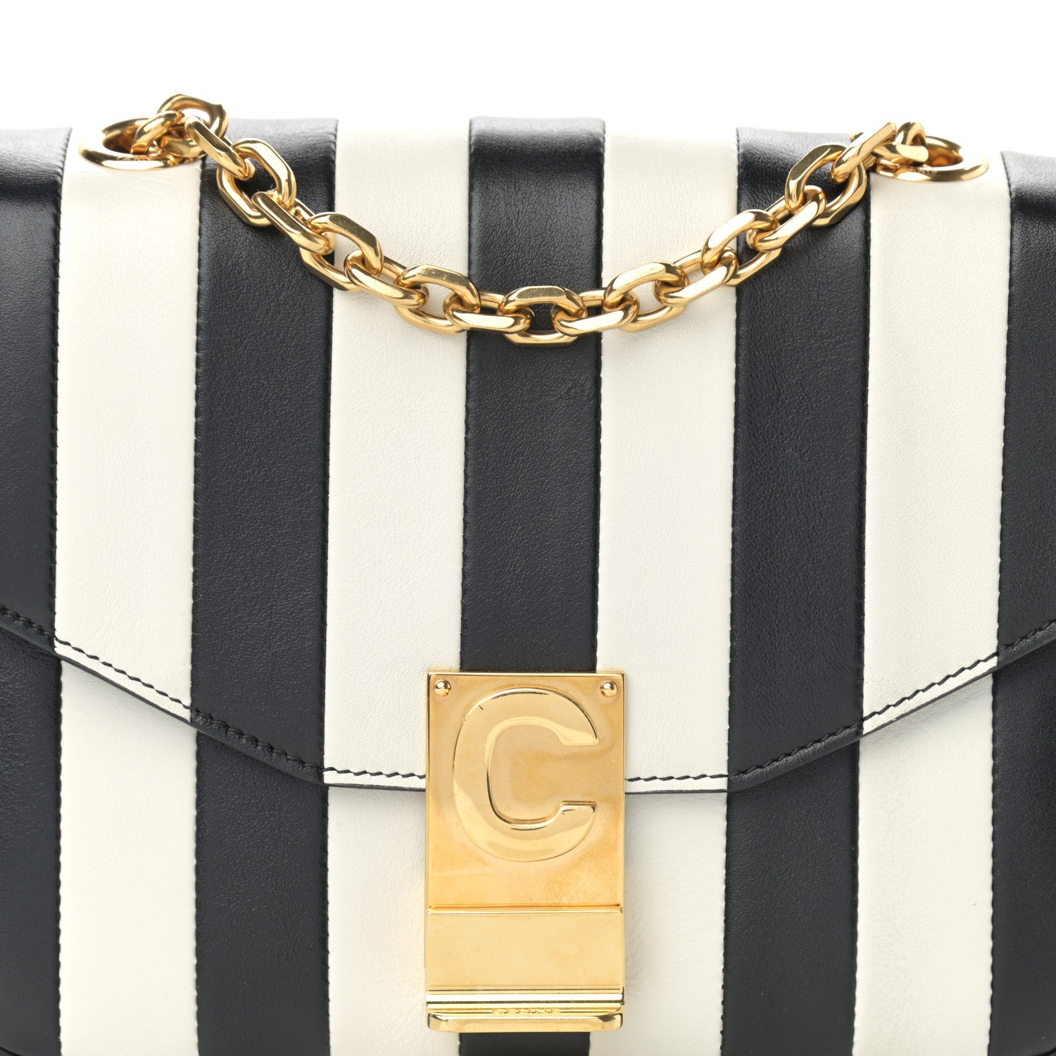 Celine Shiny Calfskin Stripes Small C Bag Black 8 of 13