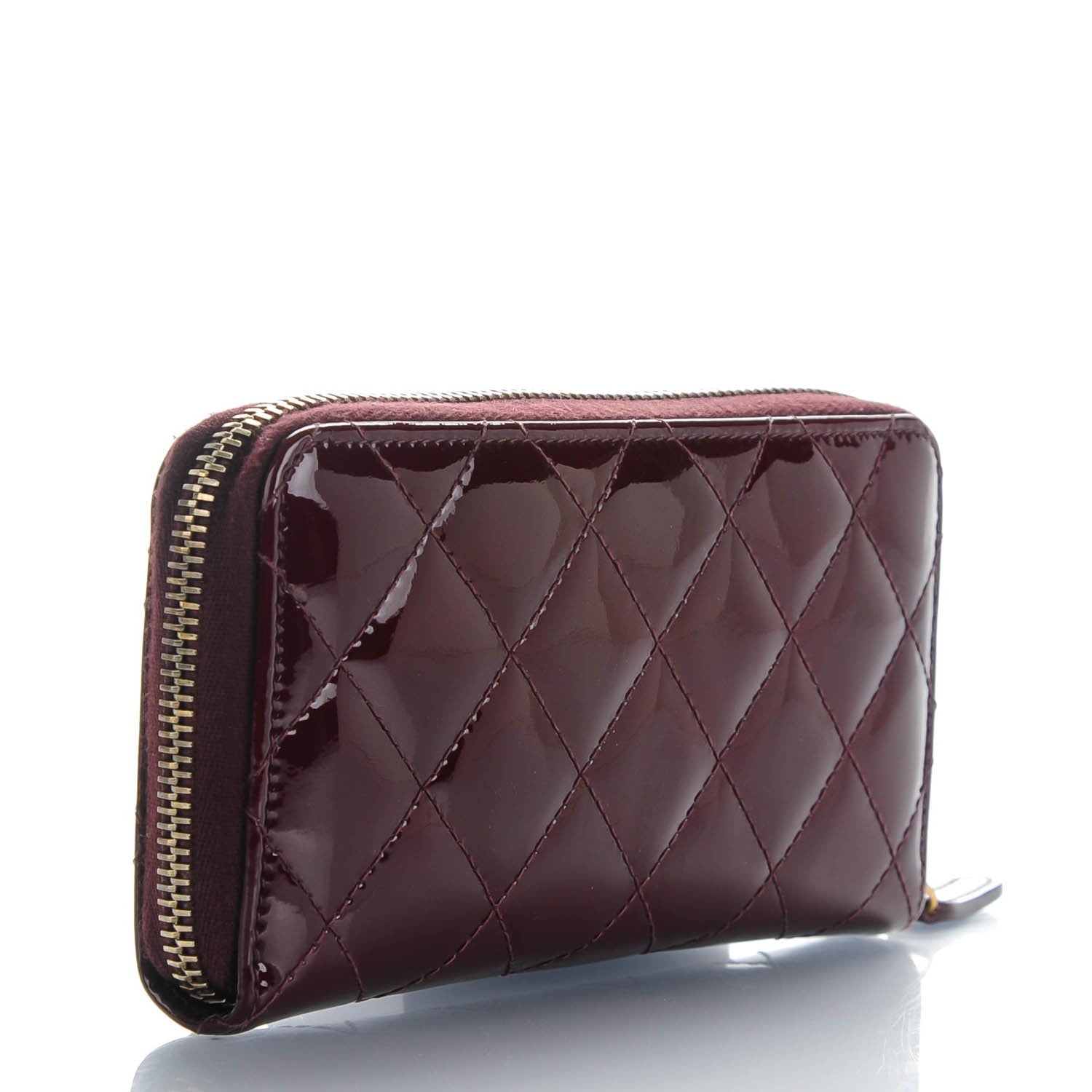 Chanel Patent Quilted Small Zip Around Wallet Burgundy 3 of 7