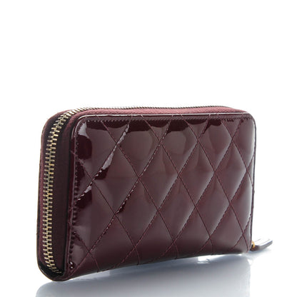 Chanel Patent Quilted Small Zip Around Wallet Burgundy 3 of 7