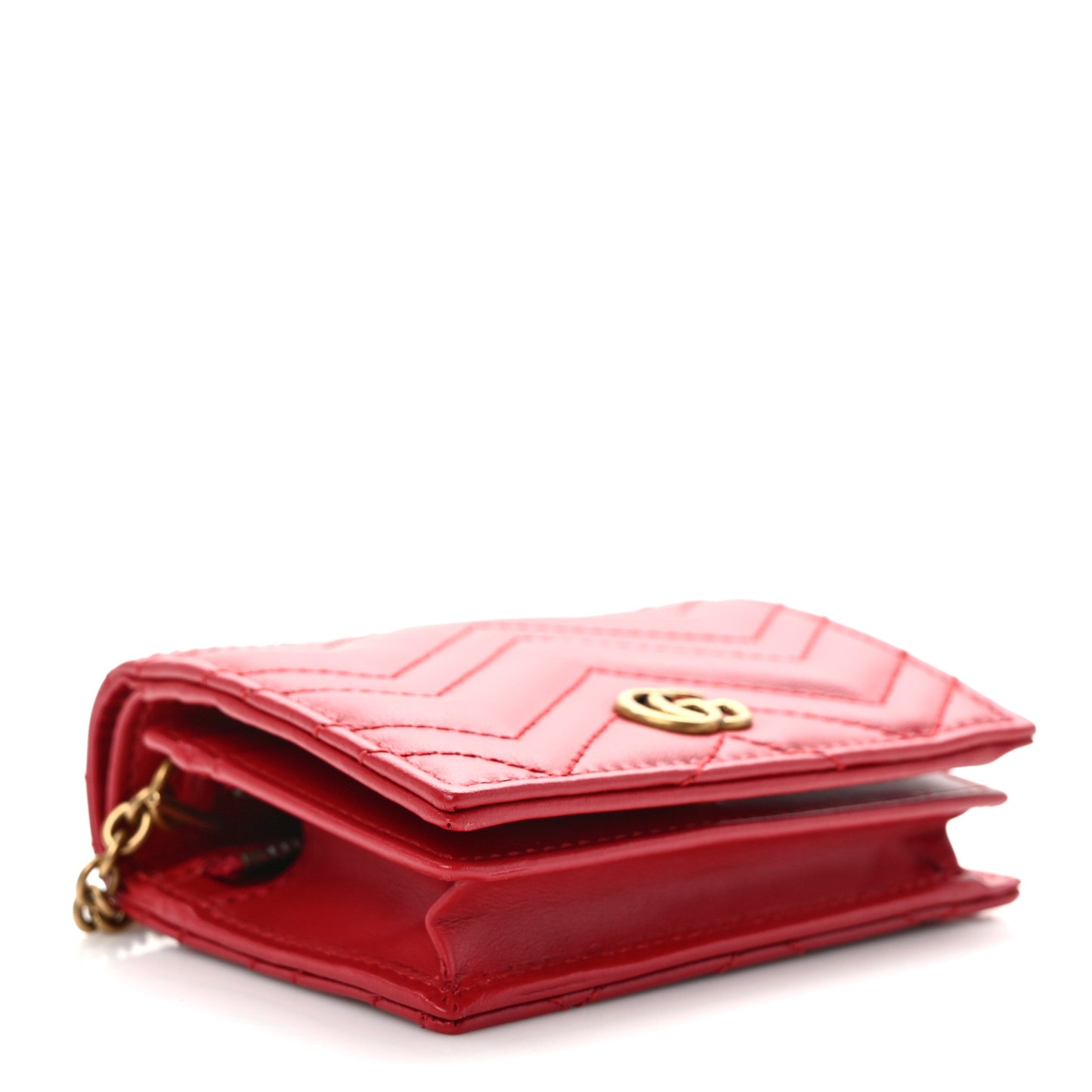 Calfskin Matelasse Mini GG Marmont Wallet On Chain Hibiscus Red