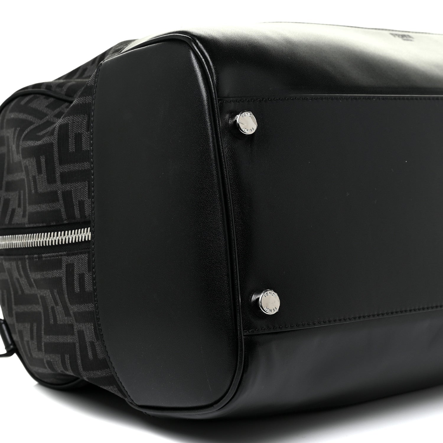 Fendi Recycled Fabric Jacquard Vitello Astro FF 1974 Medium Duffle Bag Asfalto Black 10 of 19