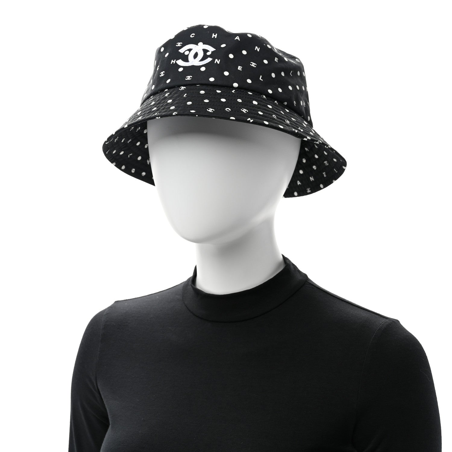 Chanel Cotton CC Polka Dot Bucket Hat L Black 2 of 9