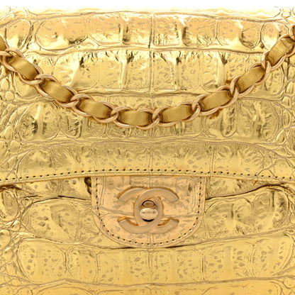Chanel Metallic Calfskin Crocodile Embossed Cocodile Small Double Flap  Gold 8 of 10