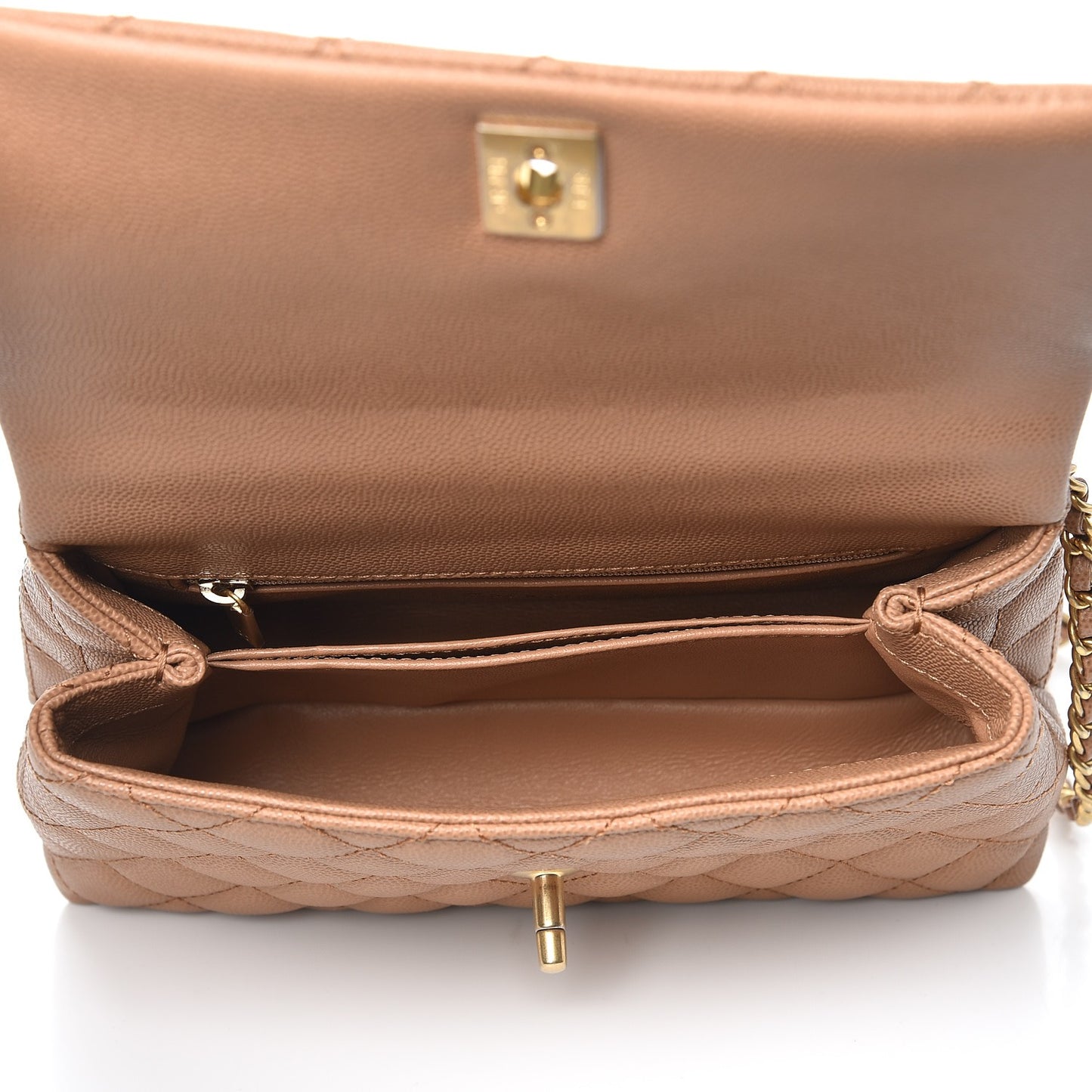 Caviar Lizard Quilted Mini Coco Handle Flap Beige