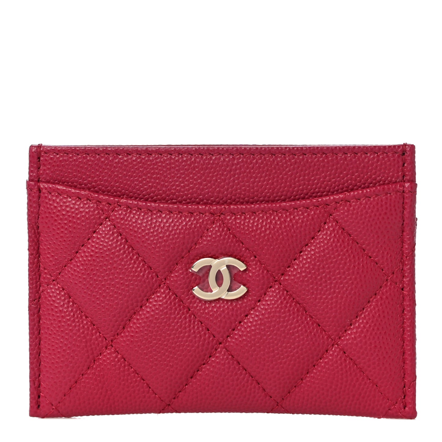Caviar Quilted Card Holder Dark Pink
