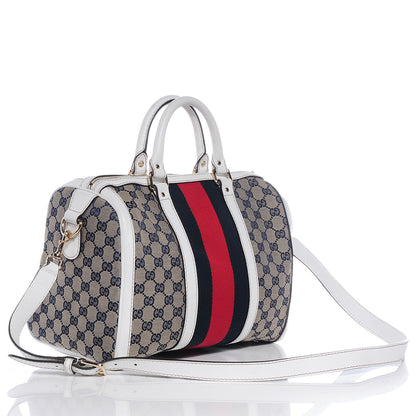 Gucci Monogram Selleria Calfskin Vintage Web Medium Boston Beige Blue Mystic White 3 of 8