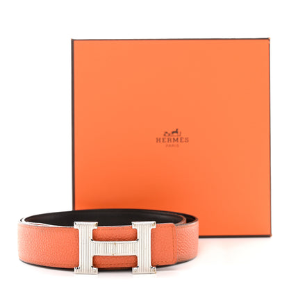 Hermes Box Togo 32mm Strie H Belt 90 36 Chocolate Orange 7 of 7