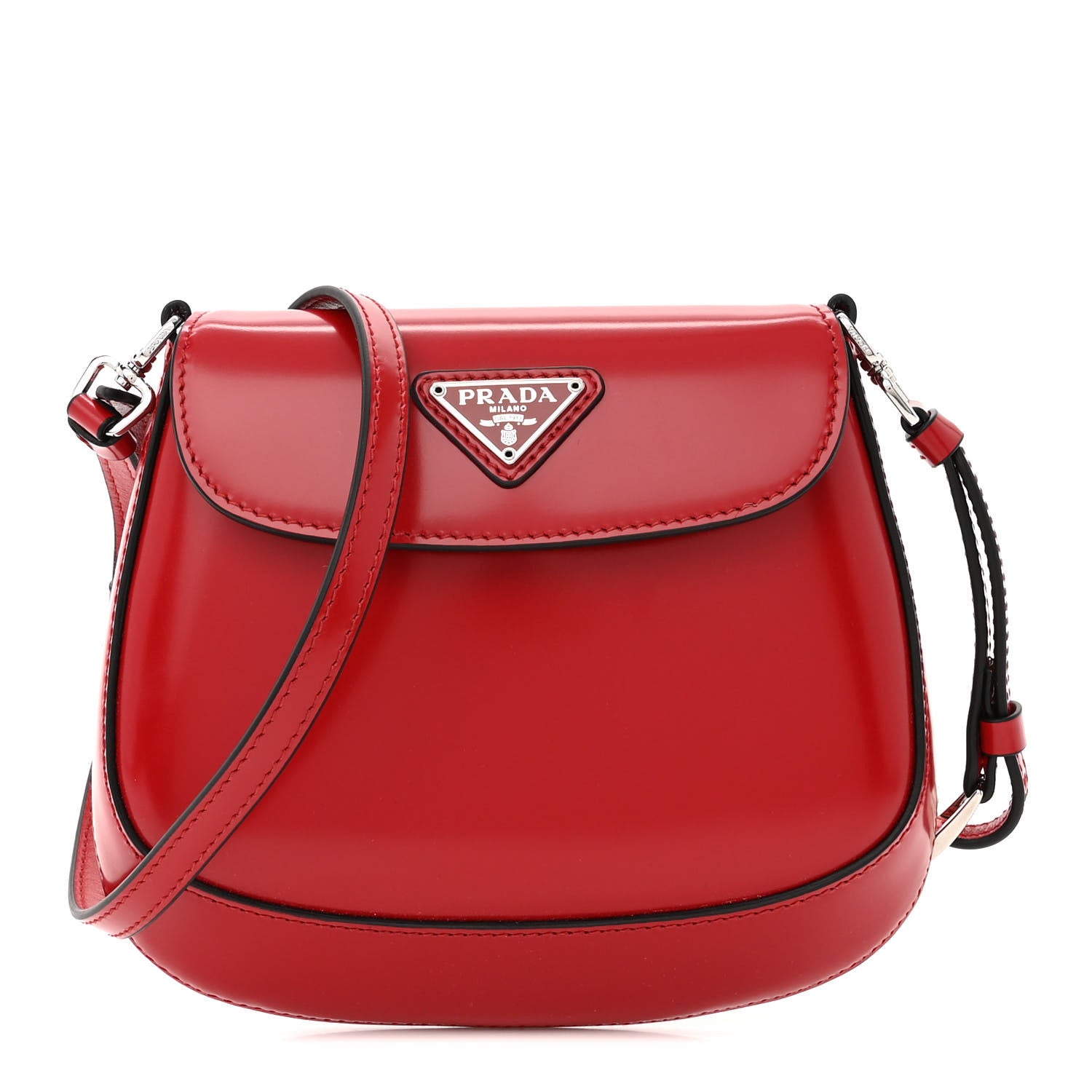 Prada Spazzolato Mini Cleo Flap Adjustable Strap Shoulder Bag Scarlatto Black 1 of 11