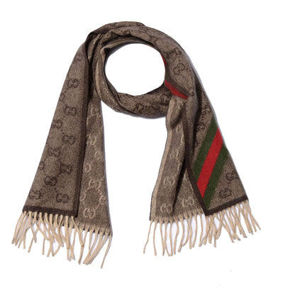Gucci Wool Angora Monogram Web Scarf Dark Brown 1 of 4