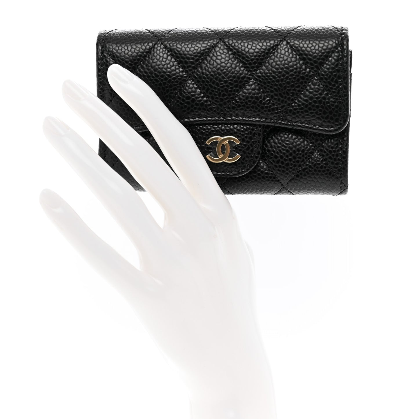 Caviar Quilted Flap Card Holder Wallet Black