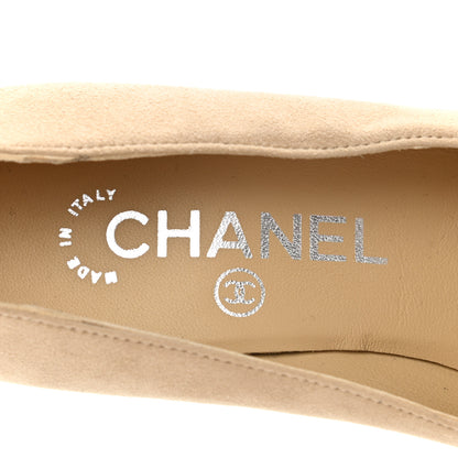 Chanel Suede Patent Calfskin Cap Toe Pearl Pumps 35 Beige Black 7 of 10