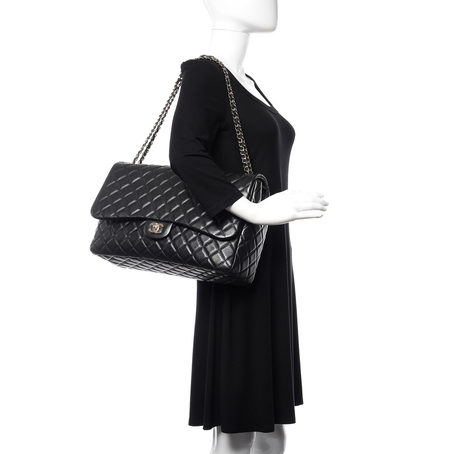 Metallized Calfskin Quilted Small XXL Travel Flap Bag Black