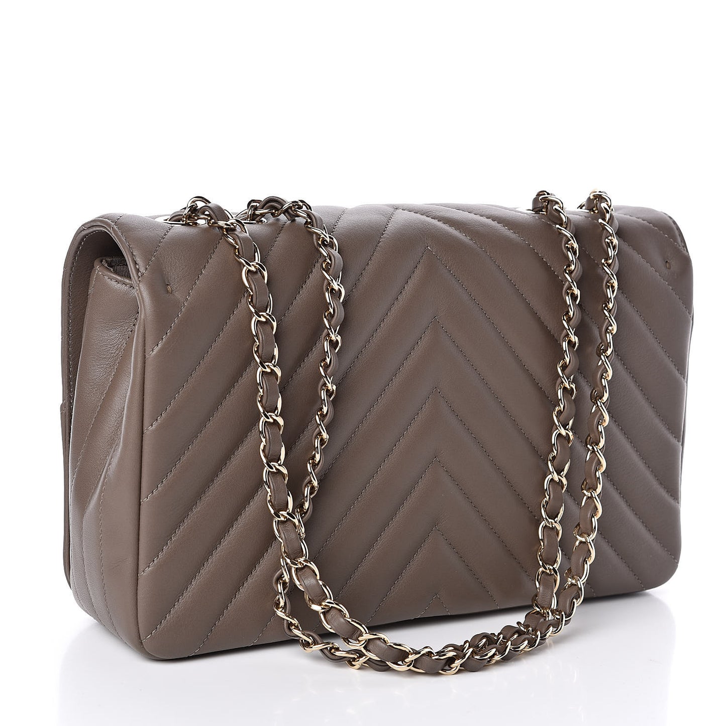Calfskin Chevron Quilted Medium Statement Flap Khaki