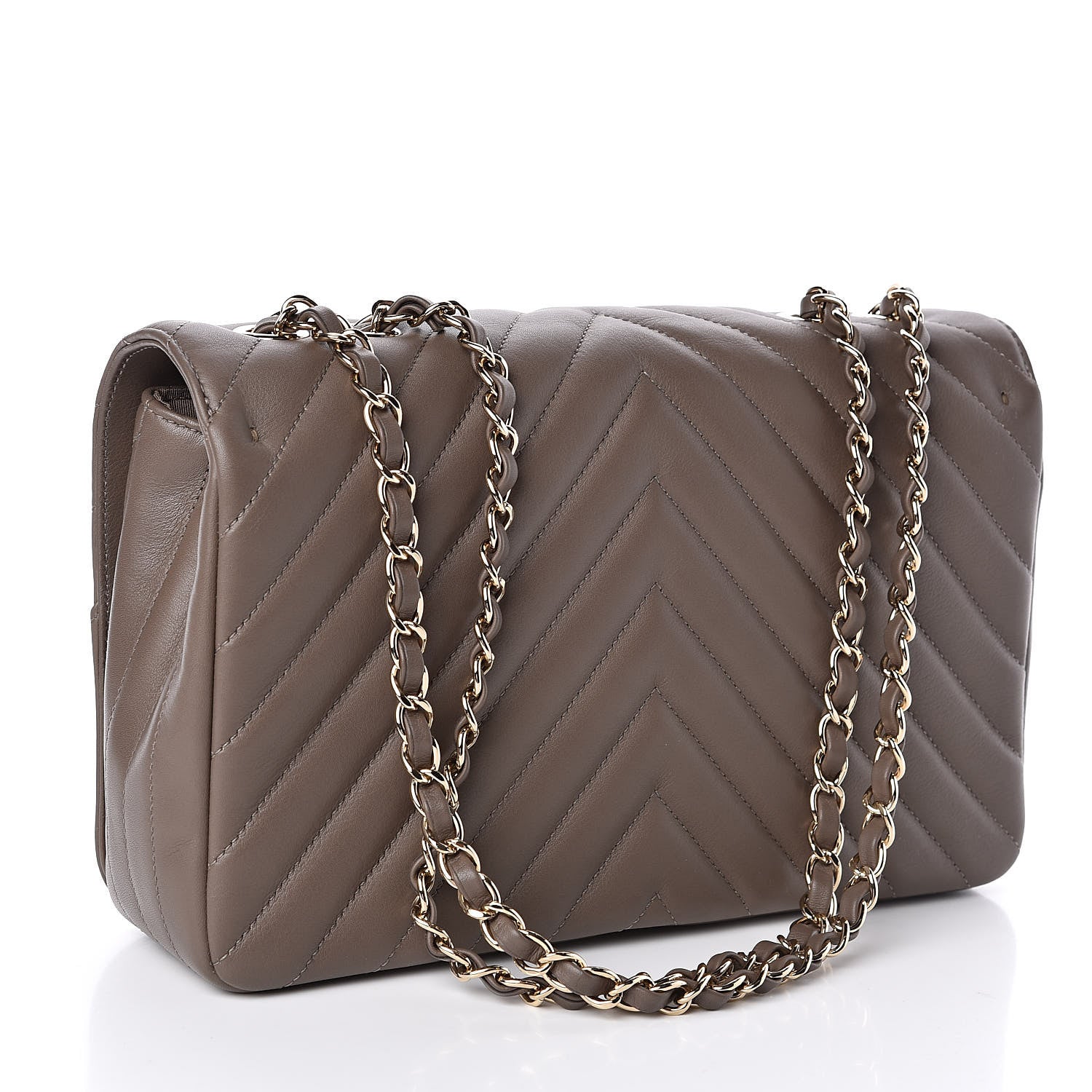 Chanel Calfskin Chevron Quilted Medium Statement Flap Khaki 3 of 11