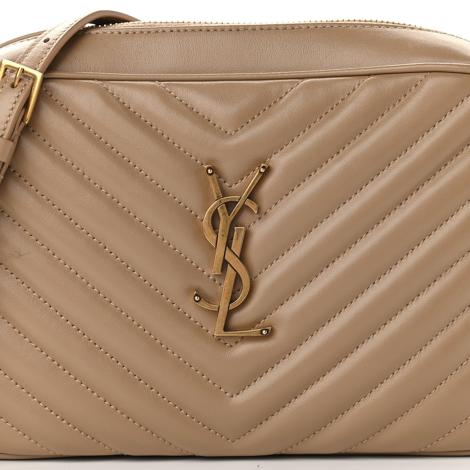 Saint Laurent Calfskin Matelasse Monogram Lou Camera Bag Dark Beige 8 of 12