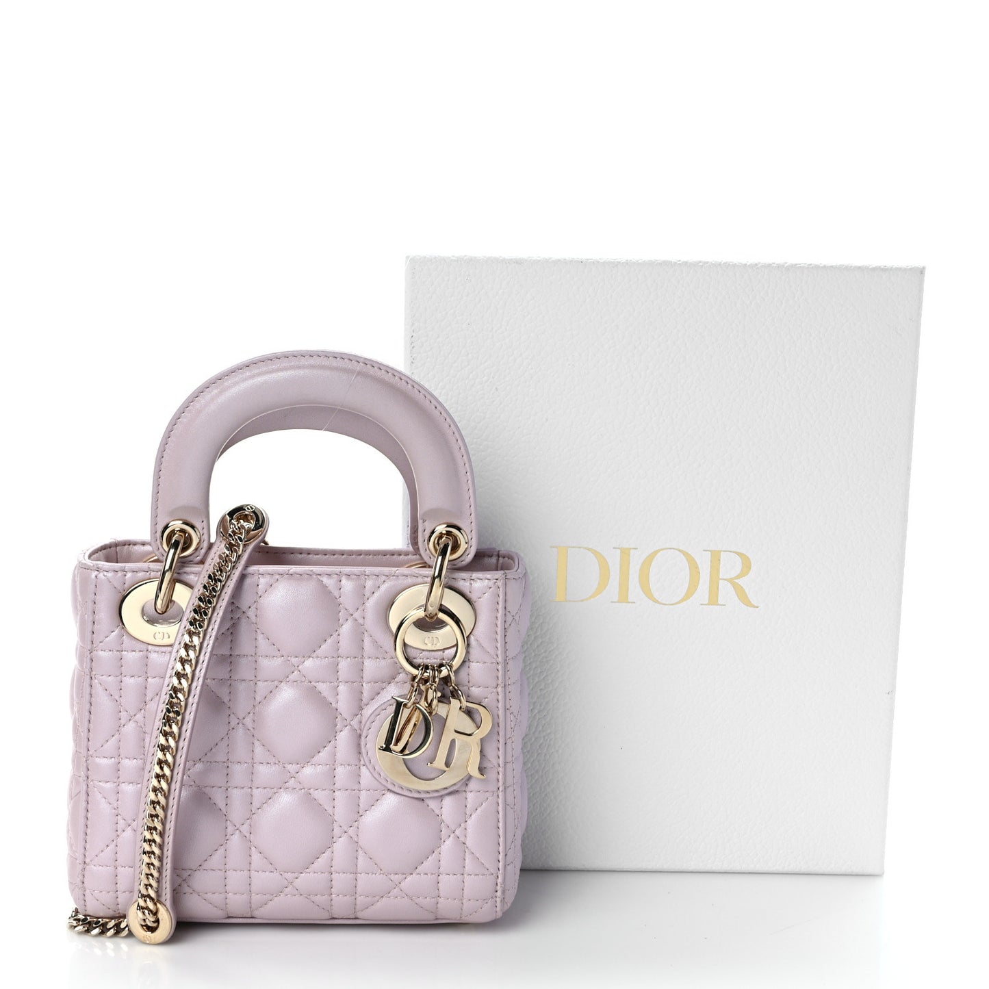 Metallic Lambskin Cannage Mini Lady Dior Lotus