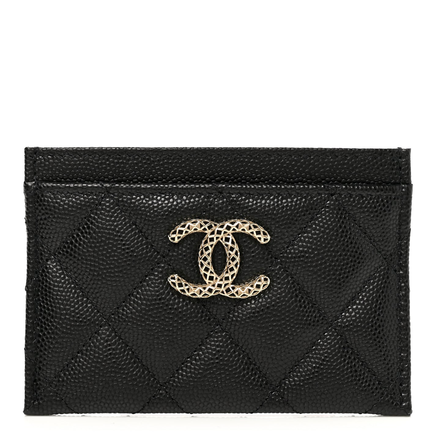 Caviar Metal Perforated Quilted CC Card Holder Black
