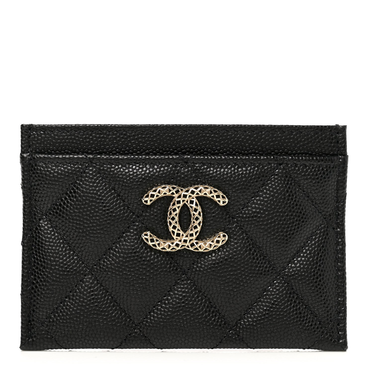 Chanel Caviar Metal Perforated Quilted CC Card Holder Black 1 of 9