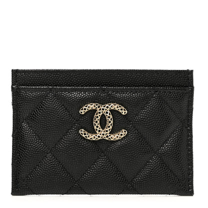 Chanel Caviar Metal Perforated Quilted CC Card Holder Black 1 of 9