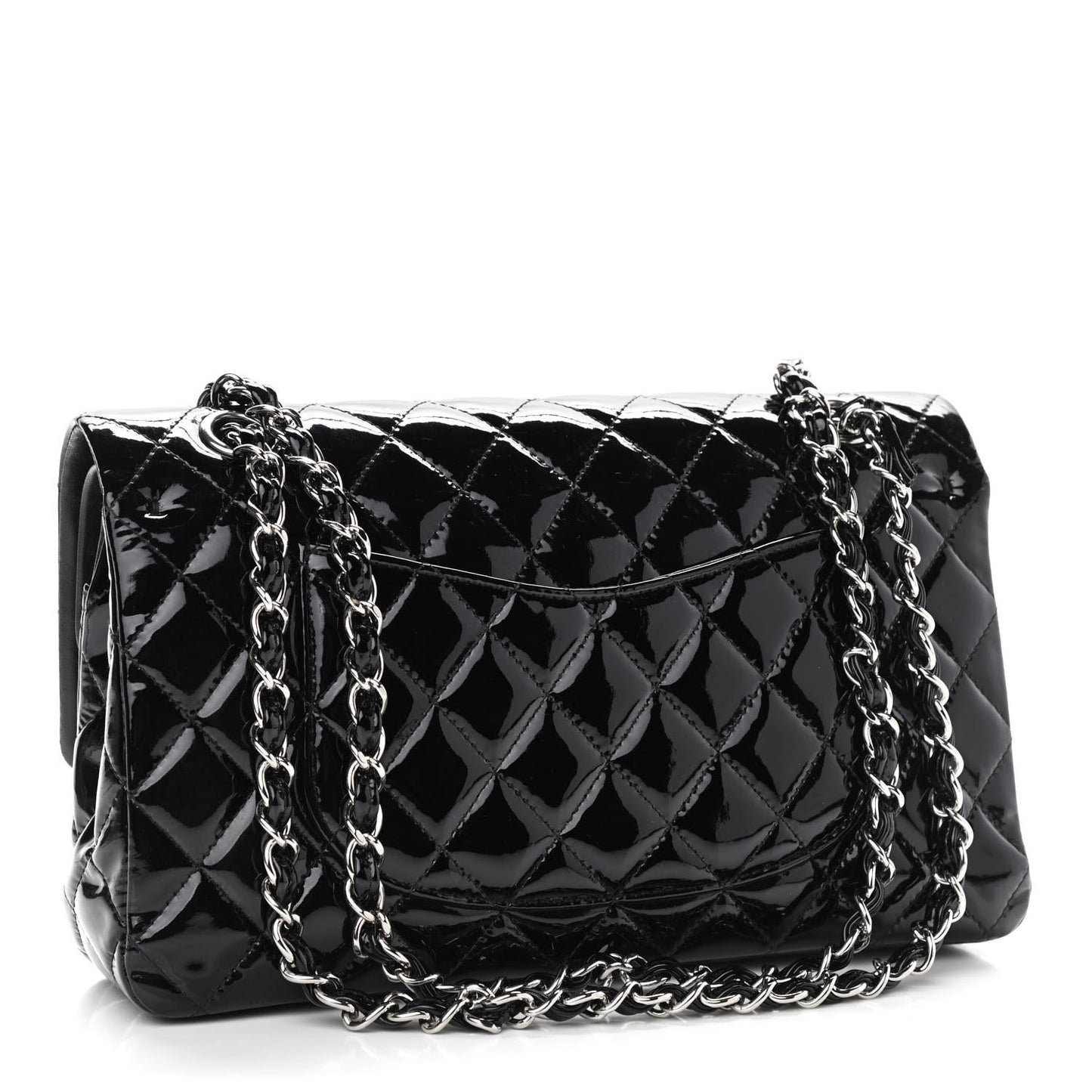 Patent Quilted Medium Double Flap Black