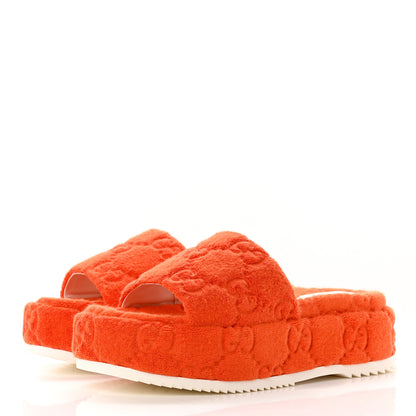 Gucci Terry Cloth GG Monogram Angelina Platform 55mm Slide Sandals 38 Deep Orange 3 of 9