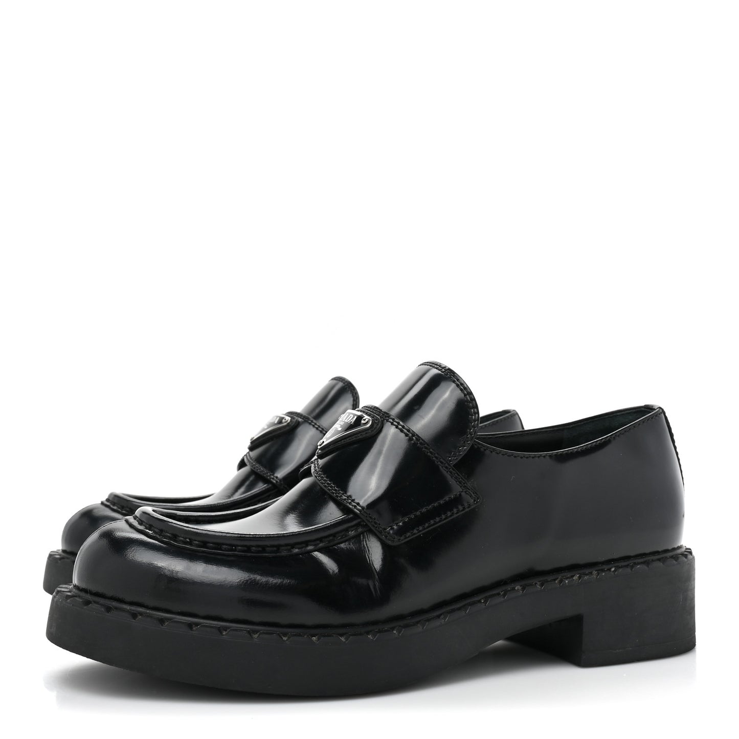Spazzolato Metal Triangle Logo 50mm Loafers 37.5 Black