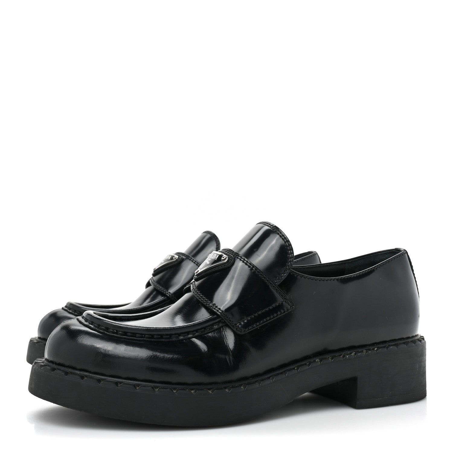 Prada Spazzolato Metal Triangle Logo 50mm Loafers 37.5 Black 3 of 14