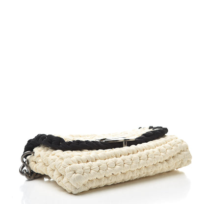Chanel Woven Fabric Single Flap Ivory Black 4 of 10