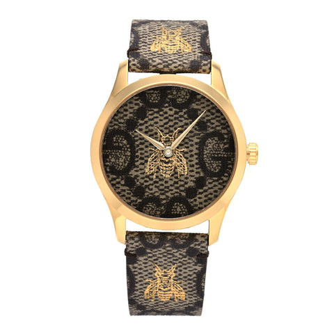 Stainless Steel Canvas 38mm G-Timeless GG Supreme Bee Quartz Watch Brown