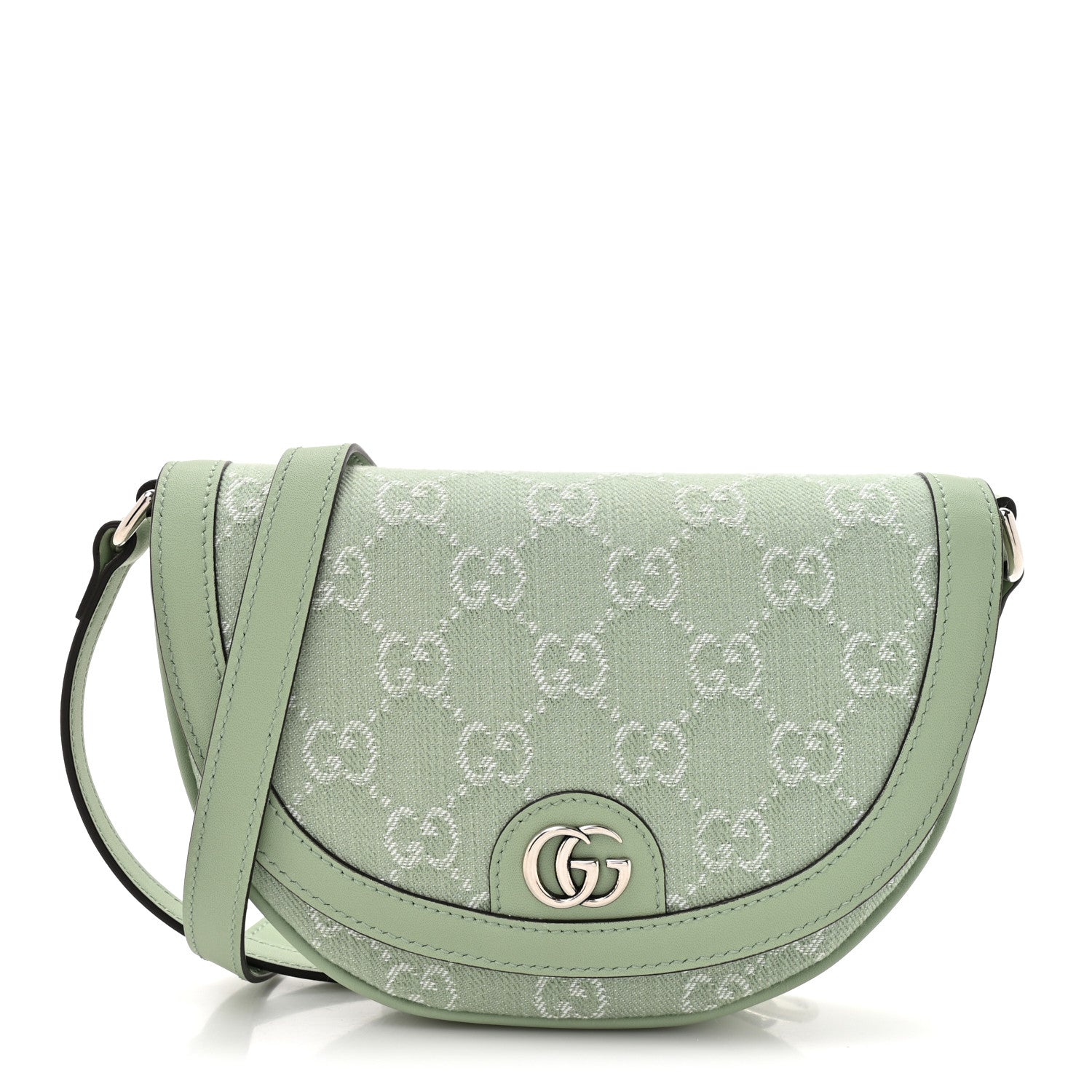 Gucci Denim GG Monogram Calfskin Mini Ophidia Flap Shoulder Bag Pale Green 1 of 10