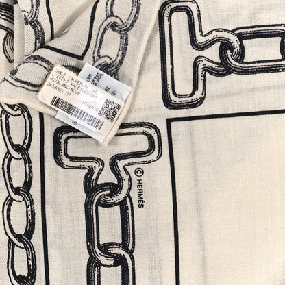 Hermes Cashmere Silk L'Effet Kaleidoscope Shawl 140 White Black 3 of 3