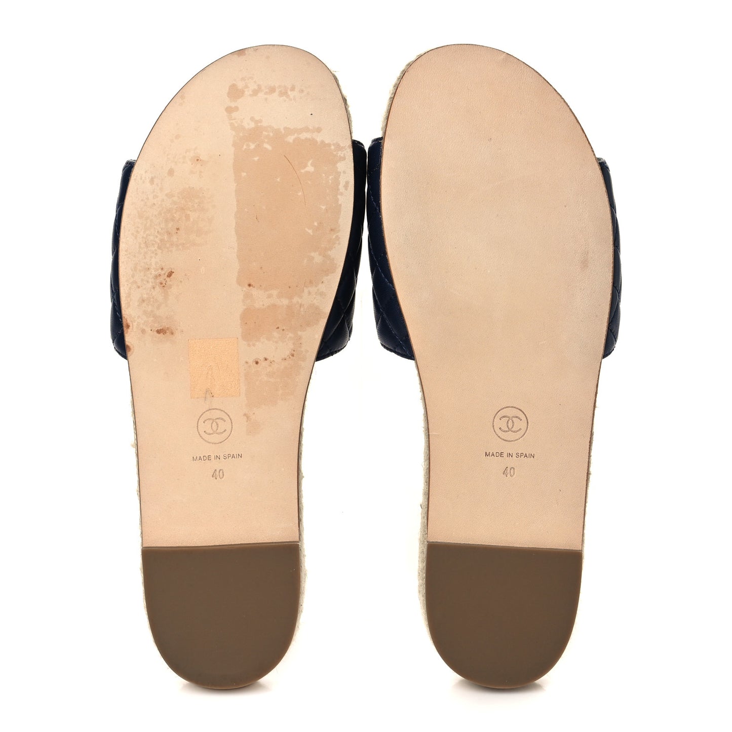 Lambskin Quilted CC Espadrille Slip On Sandals 40 Navy