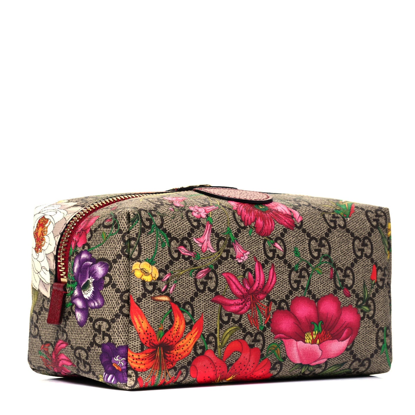 Soft GG Supreme Monogram Flora Calfskin Medium Ophidia Cosmetic Case Beige Ebony Multicolor Rosso