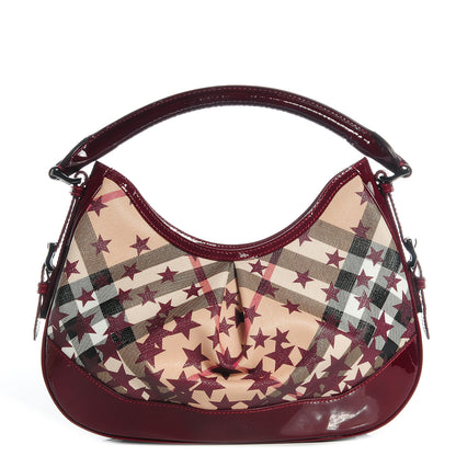 Burberry Patent Supernova Check Stars Small Hernville Hobo Berry Red 1 of 9
