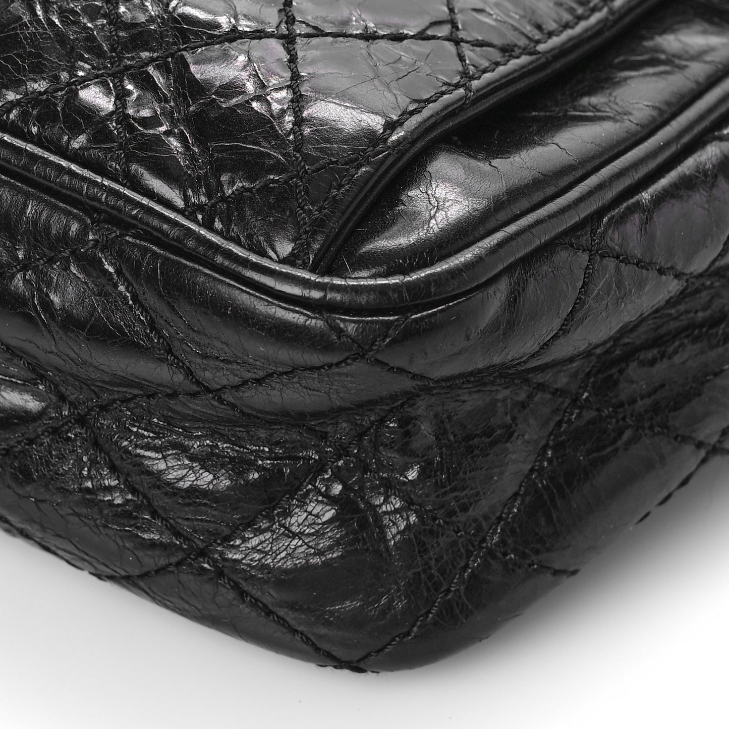 Glazed Crackled Calfskin Quilted CC Crossbody Black