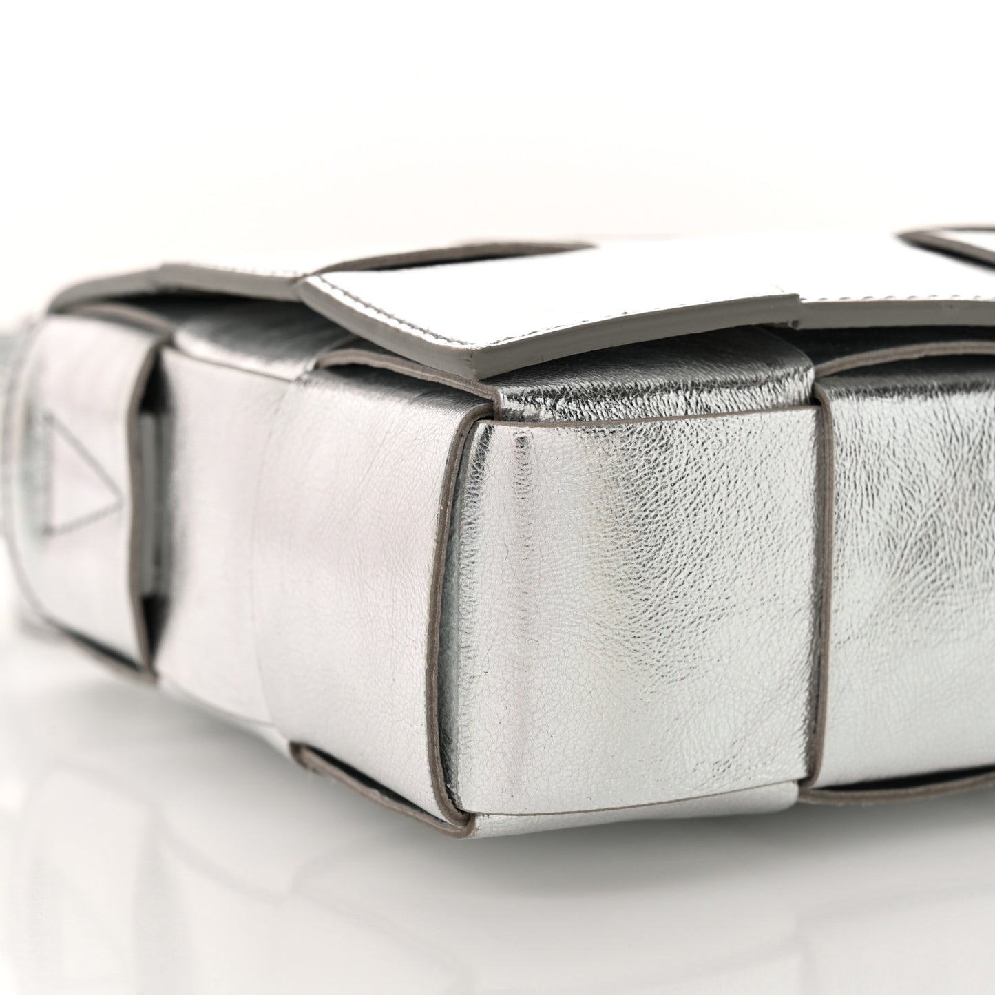 Metallic Lambskin Maxi Intrecciato Cassette Crossbody Bag Silver