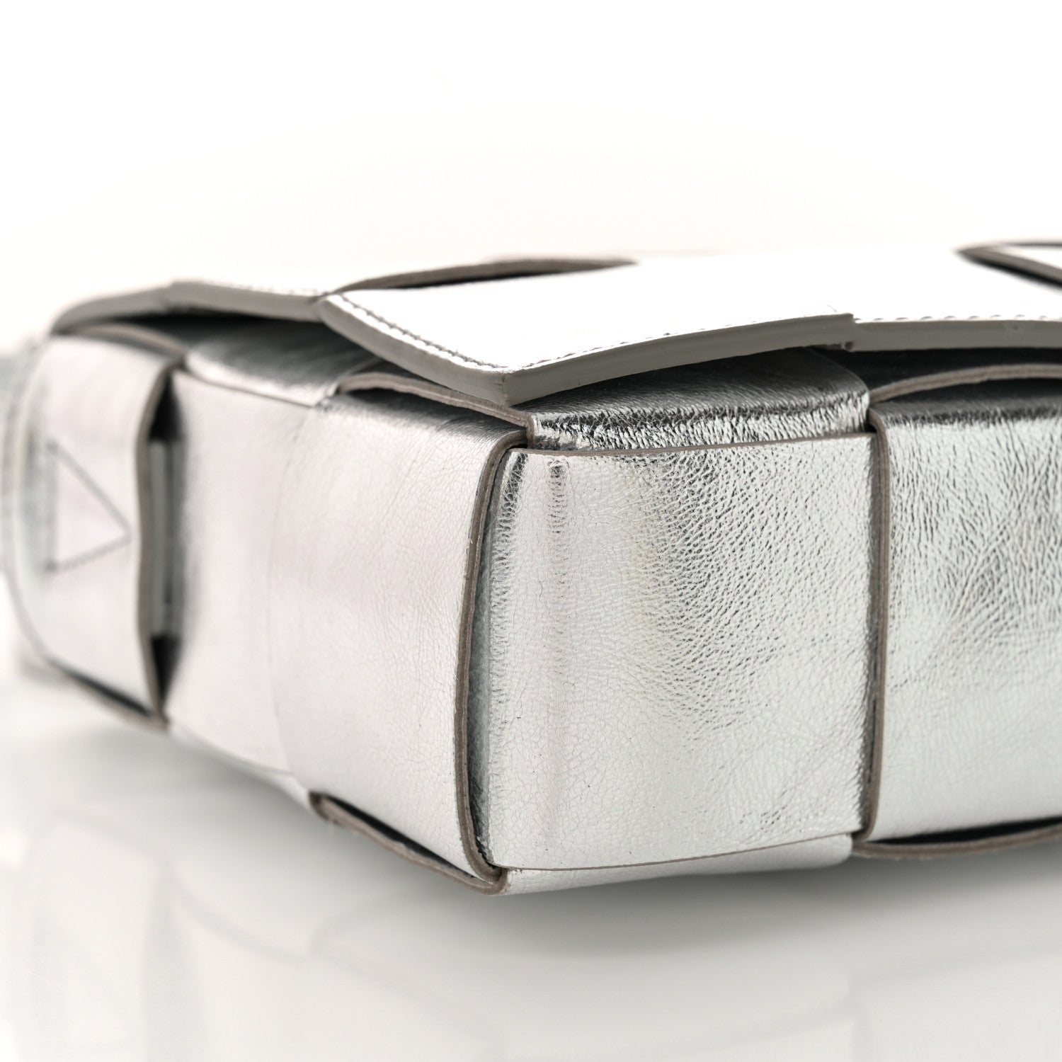 Bottega Veneta Metallic Lambskin Maxi Intrecciato Cassette Crossbody Bag Silver 8 of 9